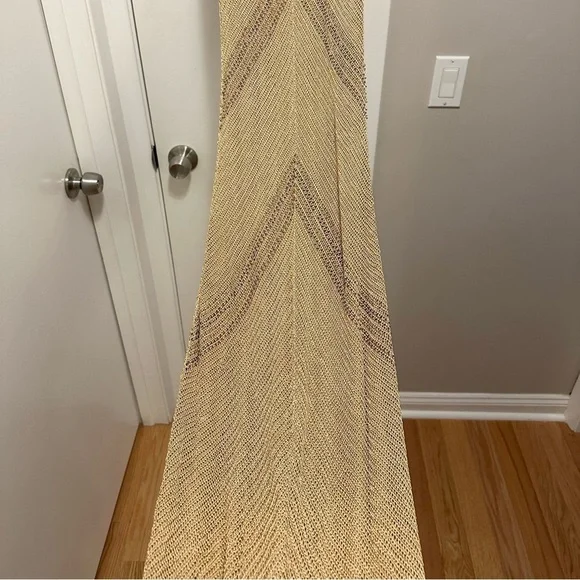 Rimini by Shaw Crocheted & Beaded Tan Beige Fitted Sleeveless Long Dress 8 Y2K - Picture 4 of 12